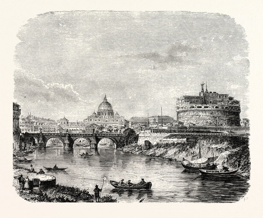 Detail of St. Peter's with the Bridge and Castle of St. Angelo. Rome Italy by Anonymous