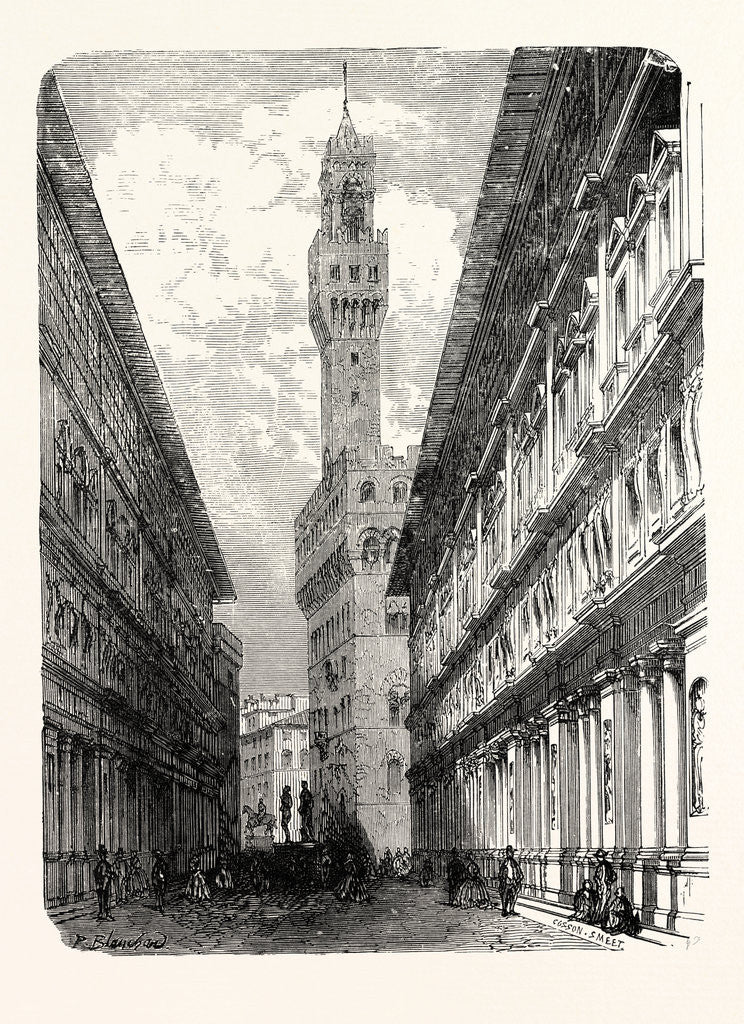Detail of The Uffizi the Palazzo Vecchio and Statuary in the Piazza by Anonymous
