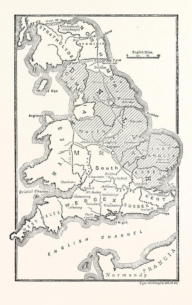 Detail of Map of England Showing the Anglo-Saxon Kingdoms and Danish Districts by Anonymous