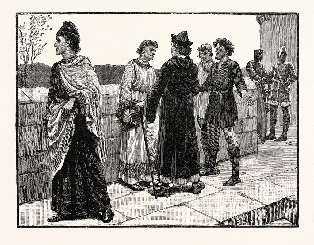 Detail of English Costumes in the Time of Henry II Noble Churchman Yeoman Peasants Soldiers by Anonymous