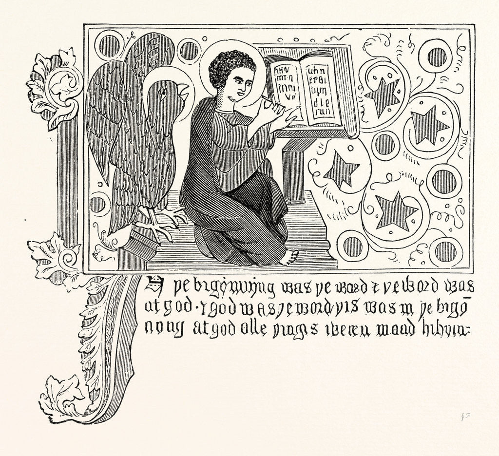 Detail of Facsimile of Part of the First Chapter of St. John's Gospel in Wycliffe's Bible by Anonymous
