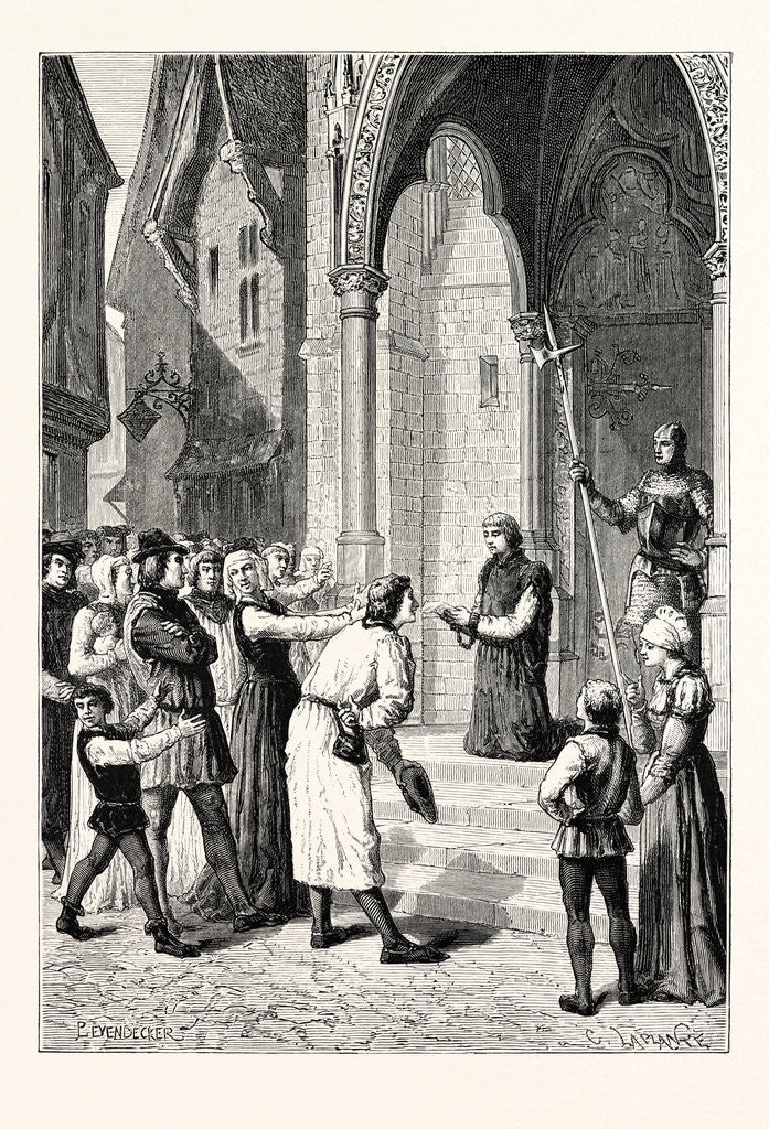 Detail of Perkin Warbeck Reads the Confession of His Imposture. by Anonymous