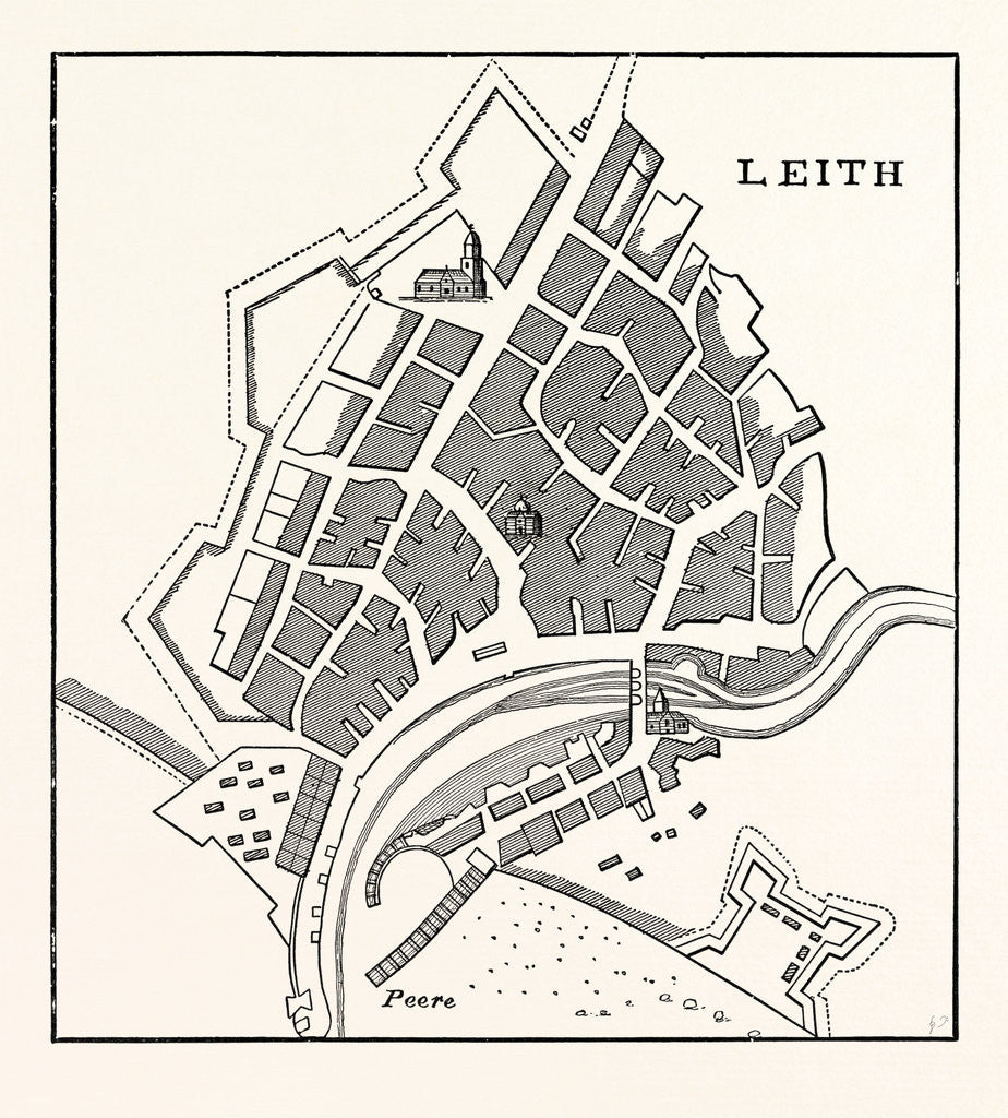 Detail of Edinburgh: Plan of Leith Showing the Eastern Fortifications. (Facsimile after Greenville Collins' Great Britain's Coasting Pilot London 1693.) by Anonymous