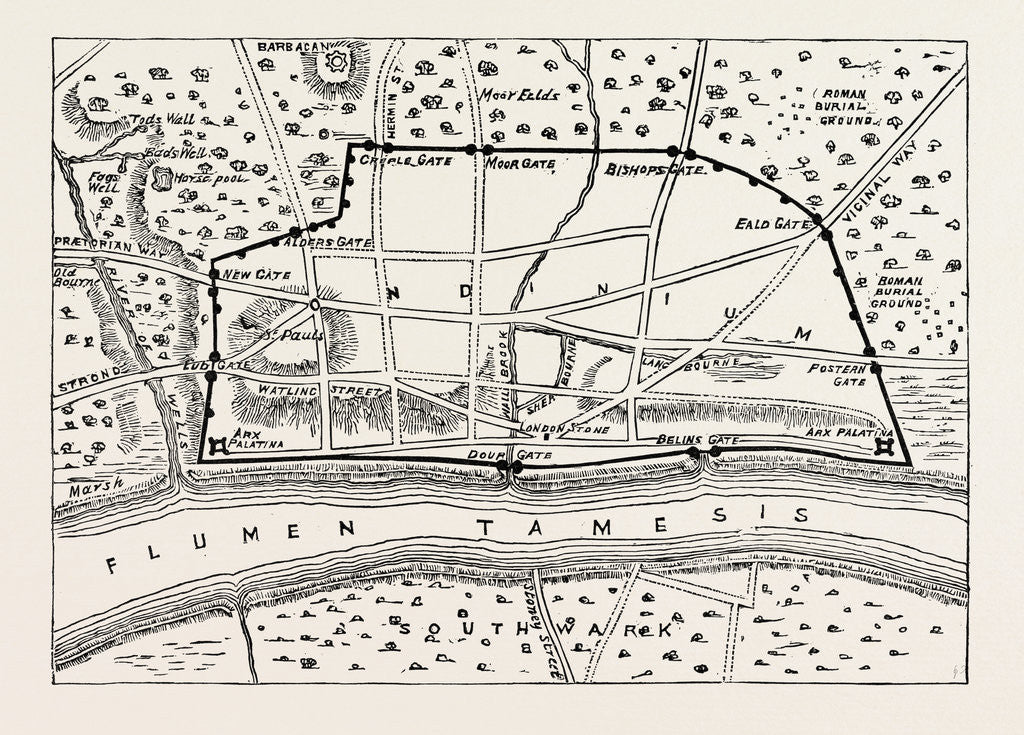 Detail of Plan of Roman London by Anonymous
