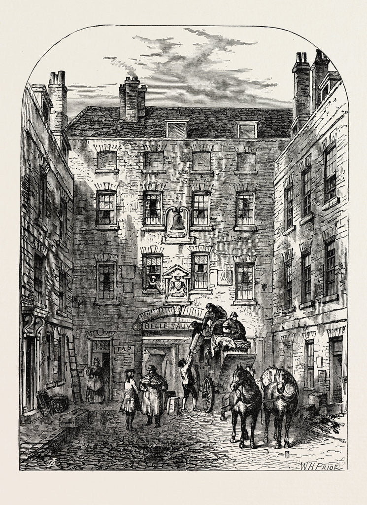 Detail of Outer Court of La Belle Sauvage in 1828 London by Anonymous