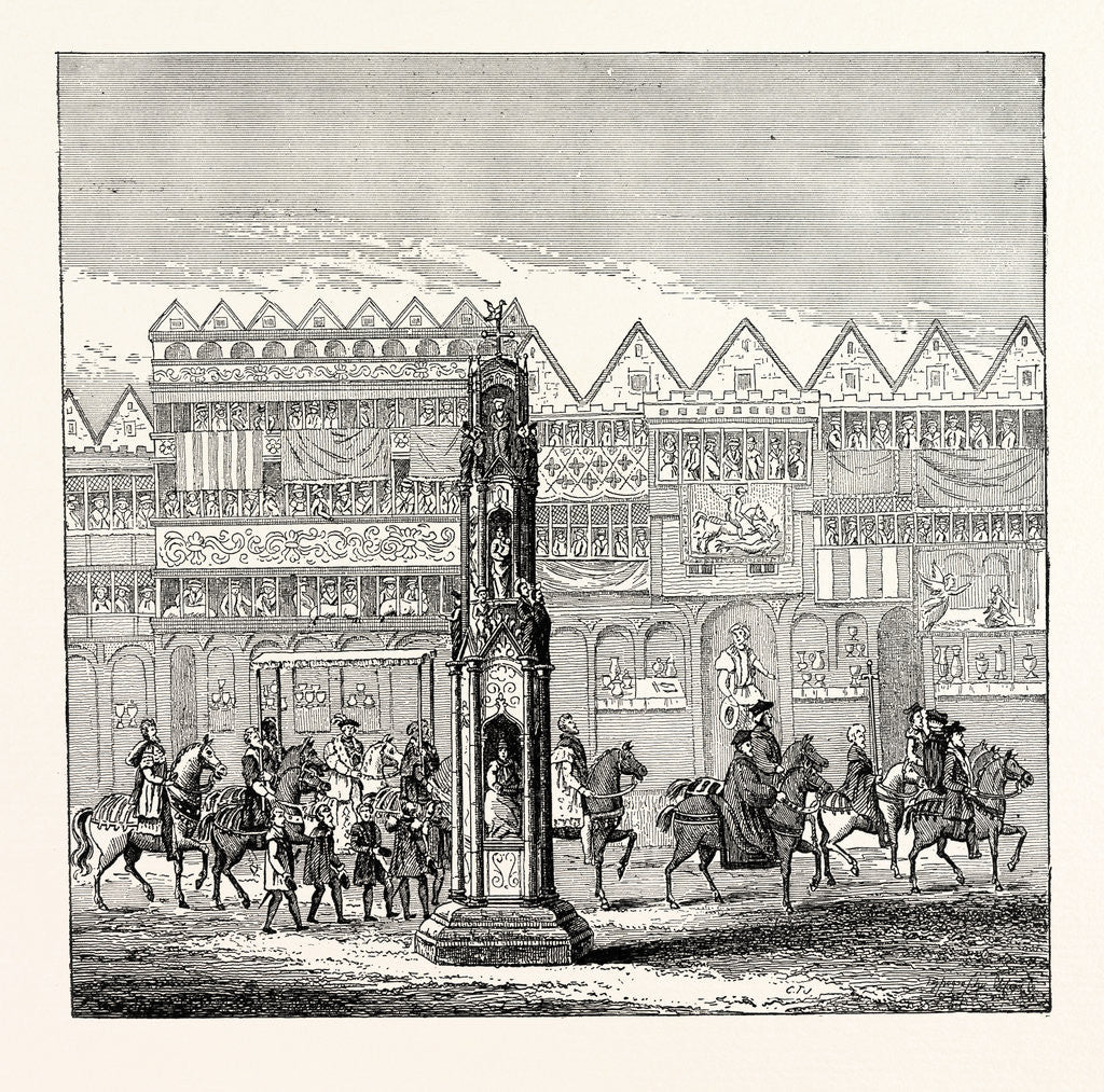 Detail of Cheapside Cross As It Appeared in 1547 Showing Part of the Procession of Edward VI. To His Coronation by Anonymous