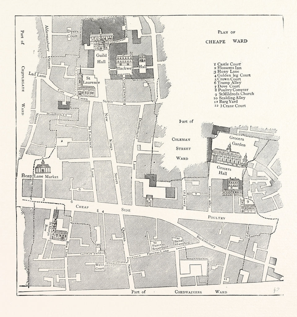 Detail of Old Map of the Ward of Cheap About 1750 London by Anonymous