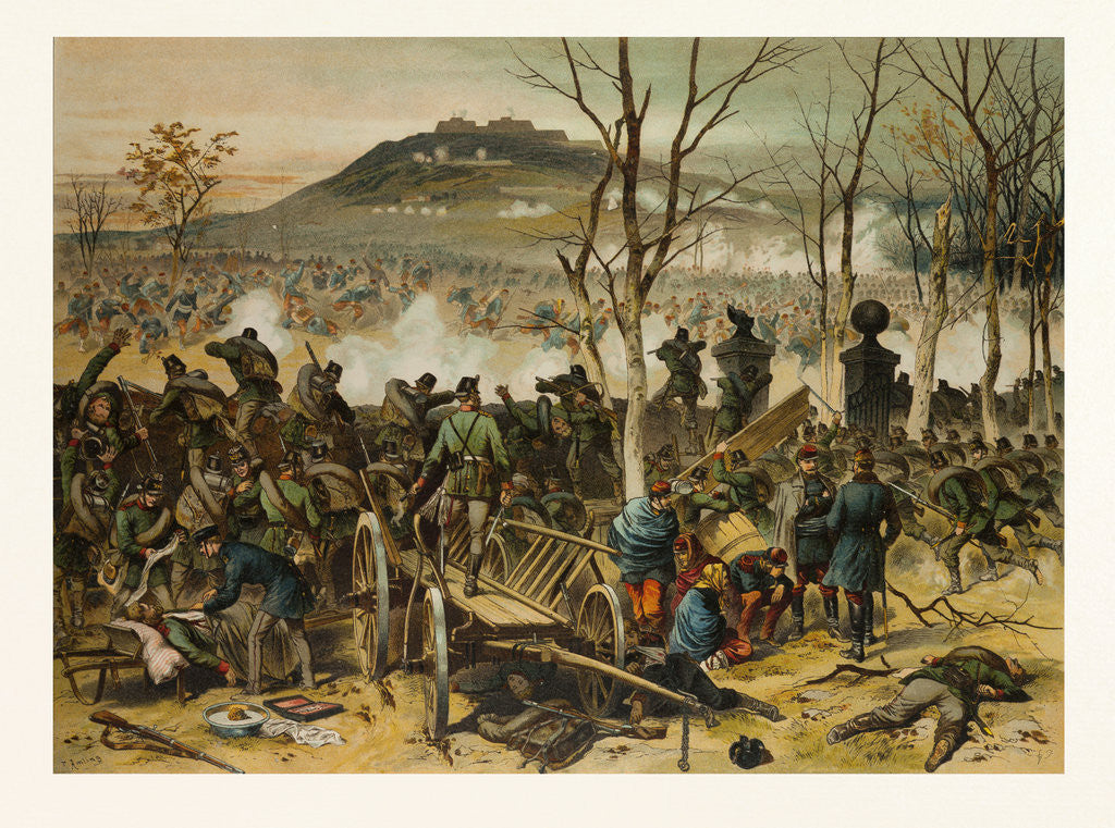 Detail of From the Battle at Mont Valerien on the 19th of January; the First Compagnie of the 5th Battalion of Gorlitzer Hunters Defends La Bergerie by Anonymous