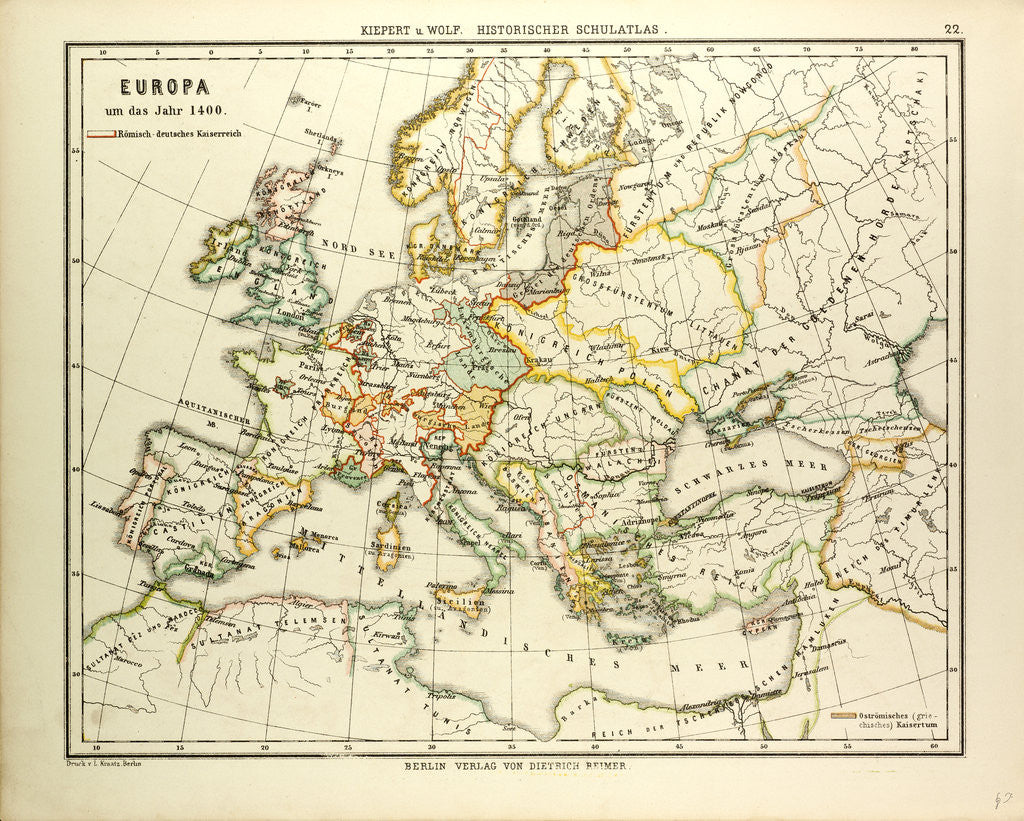 Detail of Map of Europe in 1400 by Anonymous