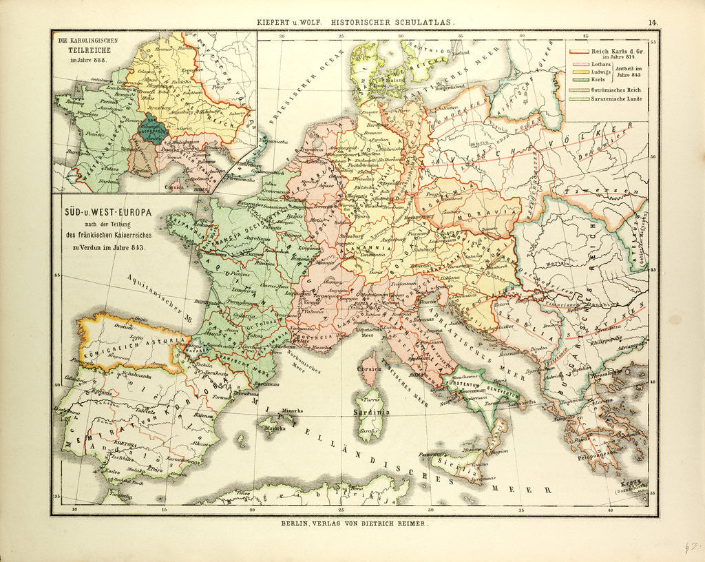 Detail of Map of South and West Europe after 843 A.D. by Anonymous