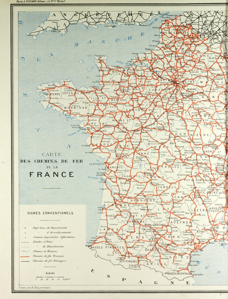 Detail of Map of French Railway Lines by Anonymous