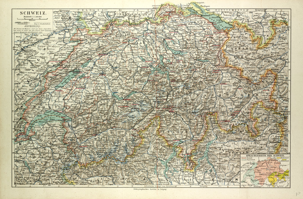 Detail of Old Map of Switzerland by Anonymous