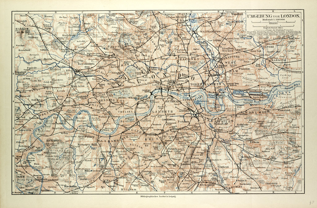 Detail of Old Map of London by Anonymous