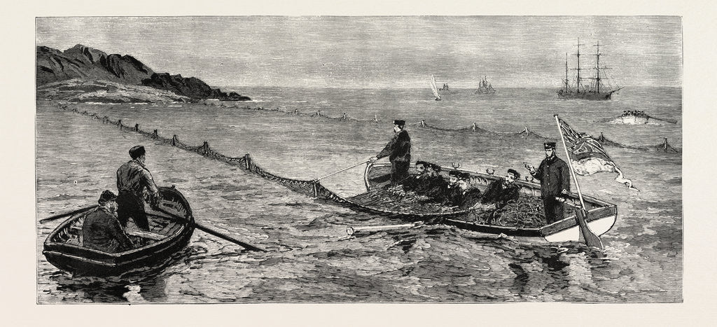 Detail of The Newfoundland Fisheries Question: British Man of War Removing and Confiscating Newfoundland Salmon Net, Leaving French Net Untouched, Canada by Anonymous