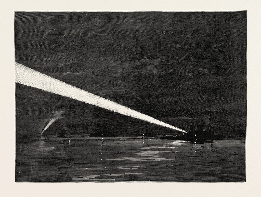 Detail of The Naval Manoeuvres, with the Hostile Fleet: The Fleet Signalling with the Electric Search Light to the Colliers and Cruisers at a Distance of Forty Miles by Anonymous