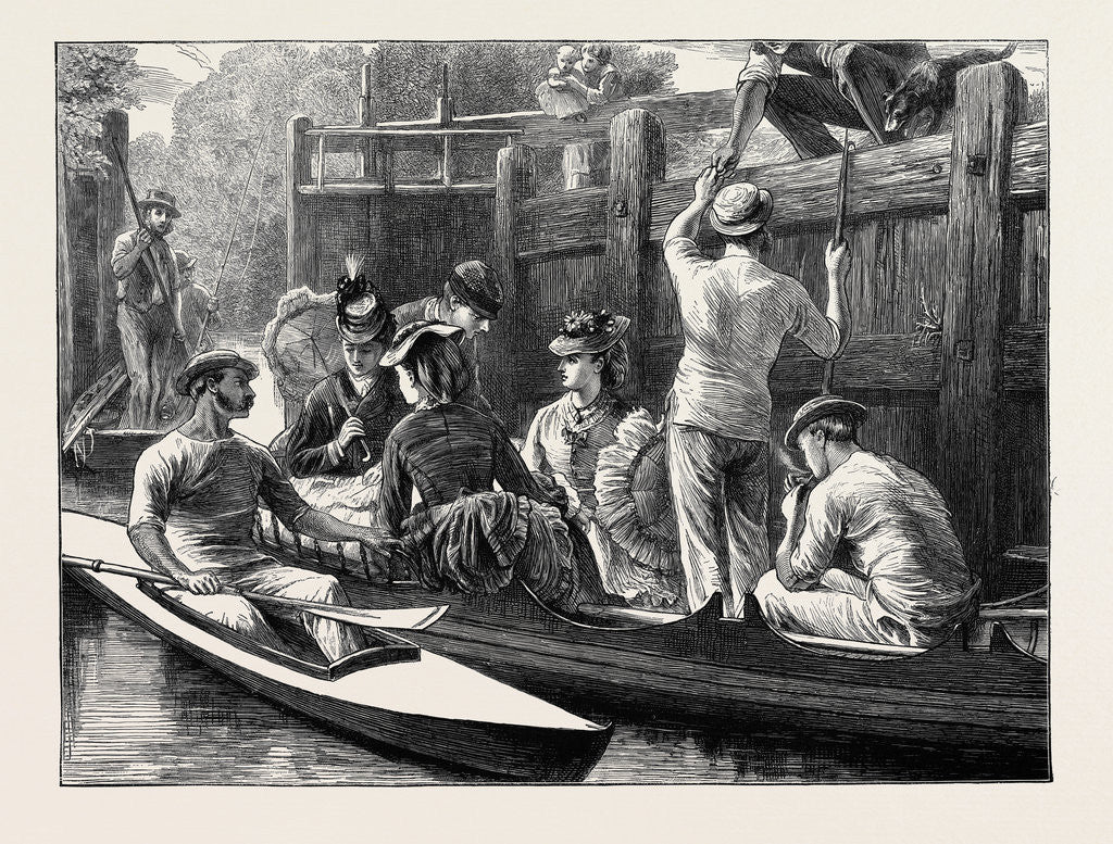 Detail of The Last Row of the Season, a Lock on the Thames by Anonymous