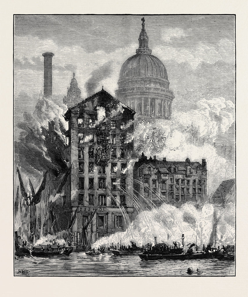Detail of The Thames Street Fire: A Sketch from the Railway Bridge, London by Anonymous