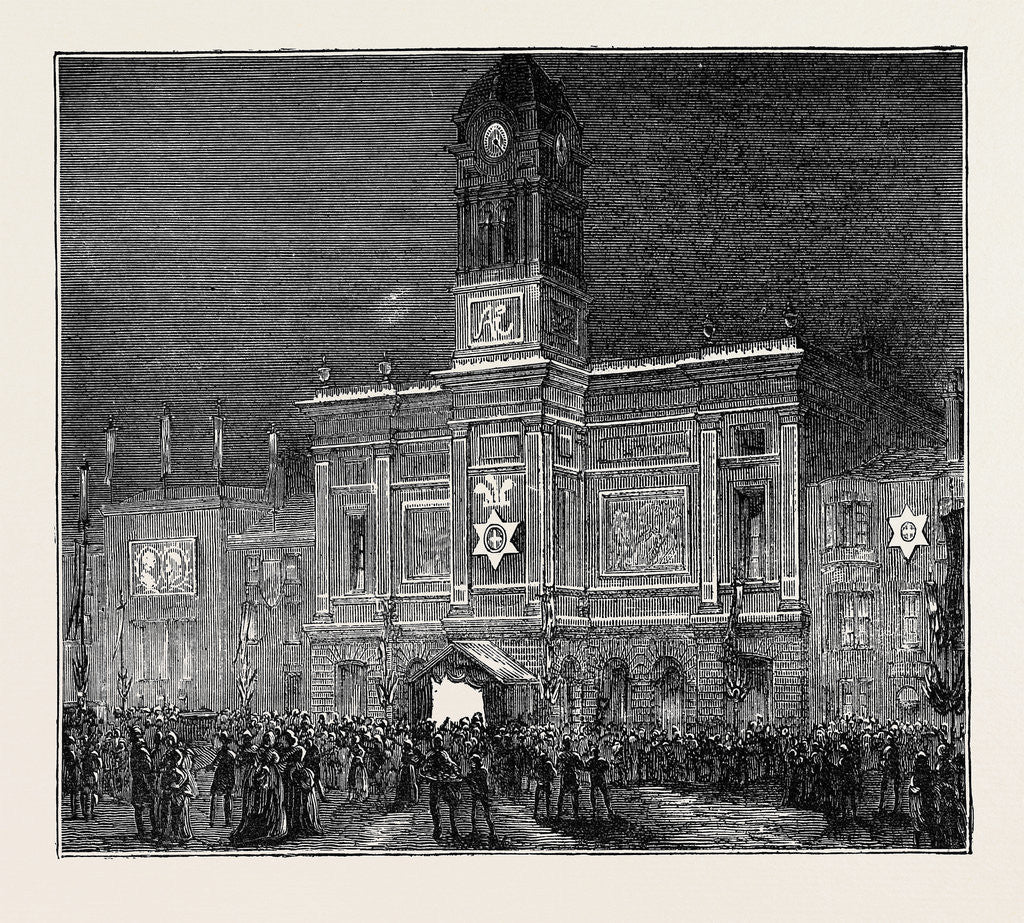 Detail of The Prince and Princess of Wales at Derby: The Town Hall Illuminated by Anonymous