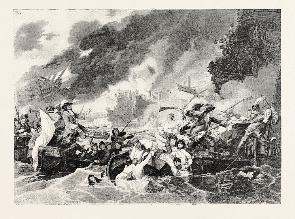 Detail of Destruction of the French Ships in the Bay of La Hogue, after the Battle of Barfleur, May 23rd, 1692 by Anonymous