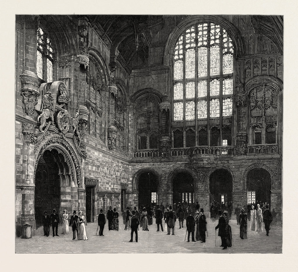Detail of The New Law Courts at Birmingham, Opened by T.R.H. The Prince and Princess of Wales: The Great Hall of the New Law Courts by Anonymous