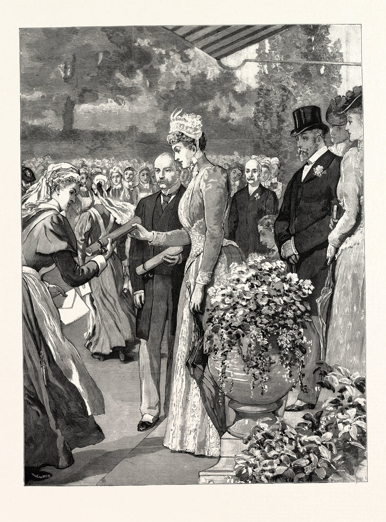 Detail of The Royal National Pension Fund for Nurses: T.R.H. The Prince and Princess of Wales Presenting Certificates to the Second Thousand Nurses at Marlboro' House by Anonymous