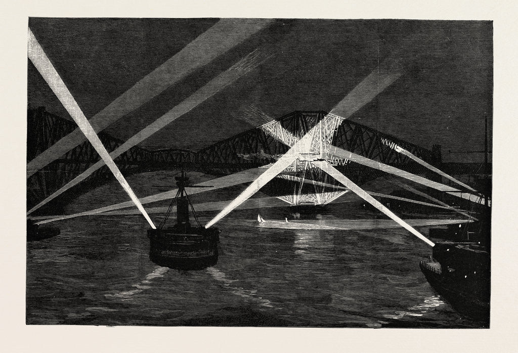 Detail of The Naval Manoeuvres, with the Northern Fleet: The Ships Searching the Forth Bridge with the Electric Light by Anonymous