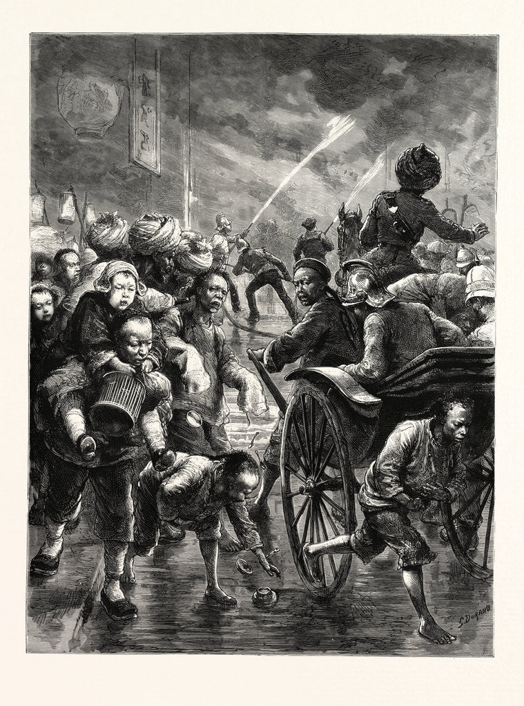 Detail of The Fire Season at Hong Kong: Officers of the Brigade Coming Up in Rickshaws by Anonymous