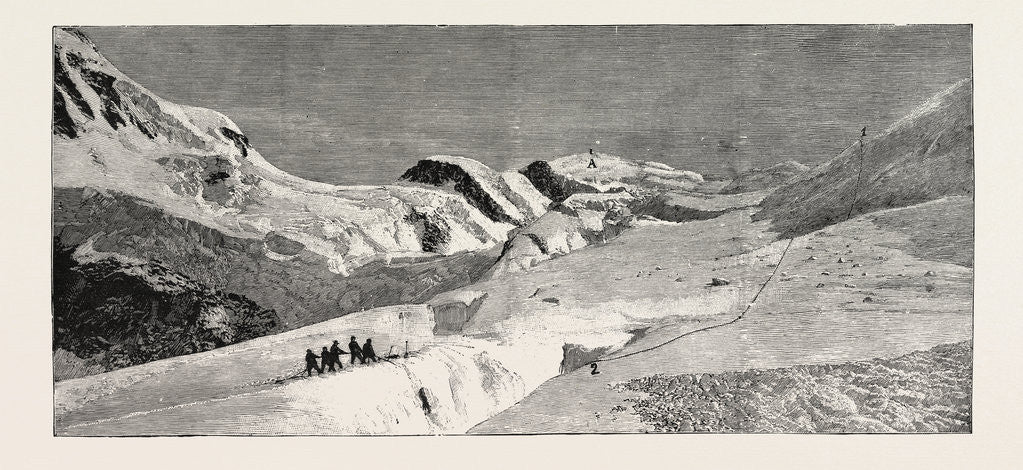 Detail of The Fatal Accident on Mont Blanc: Descent of a Guide Into the Crevasse 105 Feet Deep in Search of the Bodies of Herr Rothe and the Guide Michel Simond by Anonymous
