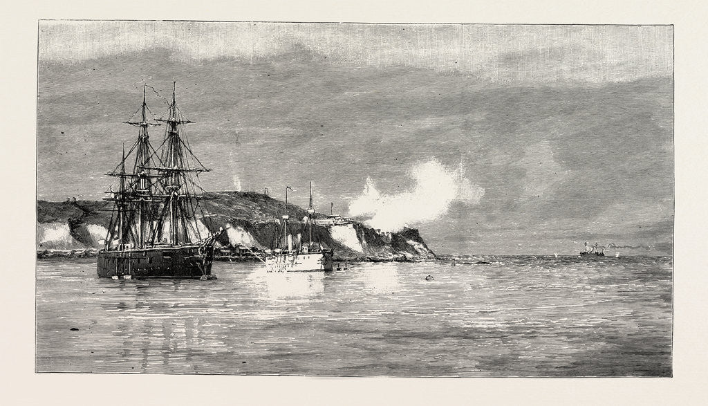 Detail of The Civil War in Chili: Forts Valdivia and Yerbas Buenas, at Valparaiso, Firing on the Rebel Congressional Esmeralda by Anonymous