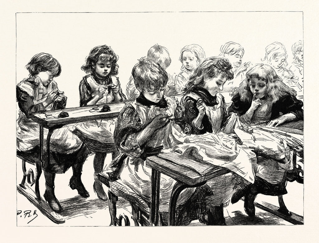 Detail of The Free Education Act, the Sewing Class of Elder Girls by Anonymous