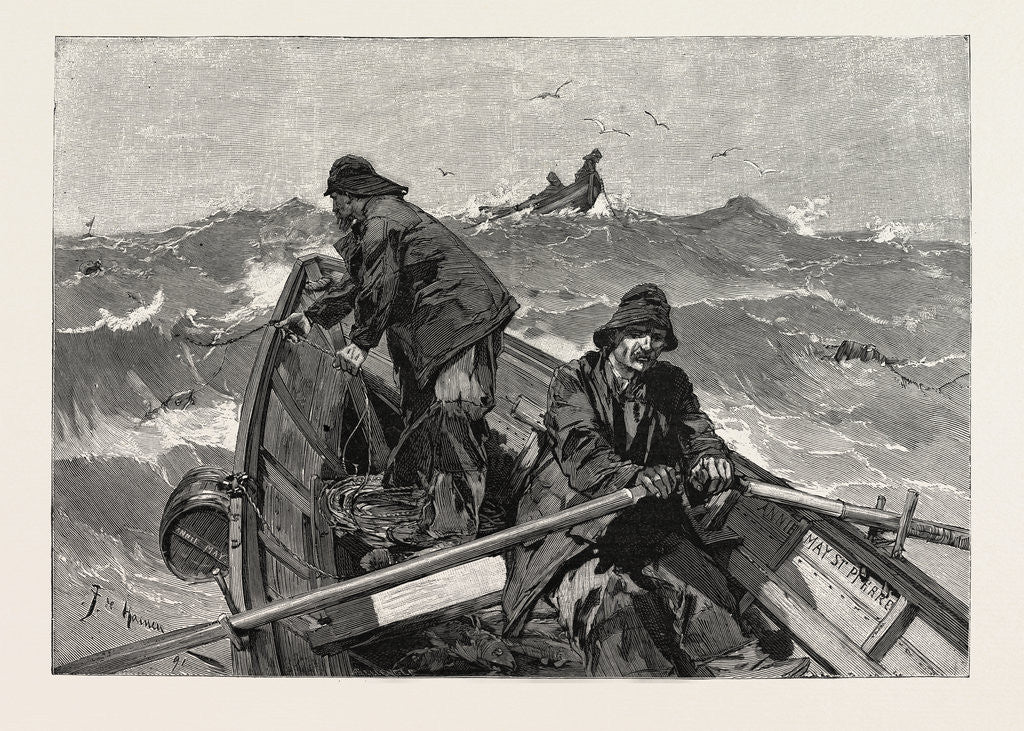 Detail of The Newfoundland Cod Fishery: Fishing for Cod from a Doris or Flat-Bottomed Boat by Anonymous
