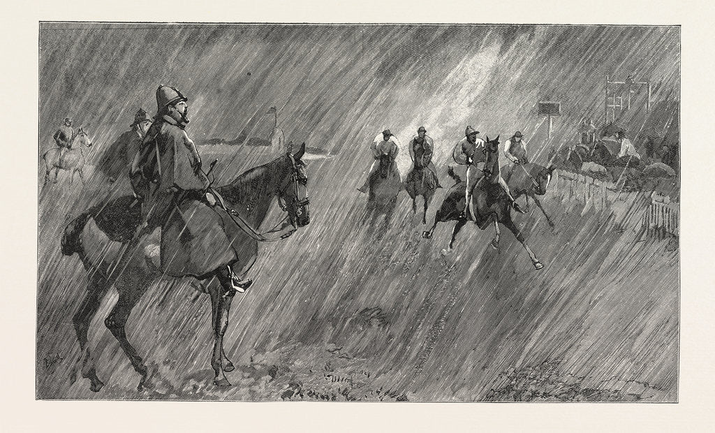Detail of The Newmarket October Meeting: Rain on the Course: A Good Wetting-Through for the Jockeys by Anonymous
