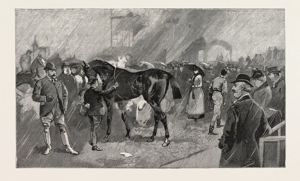 Detail of The Newmarket October Meeting: The Birdcage on a Rainy Day by Anonymous