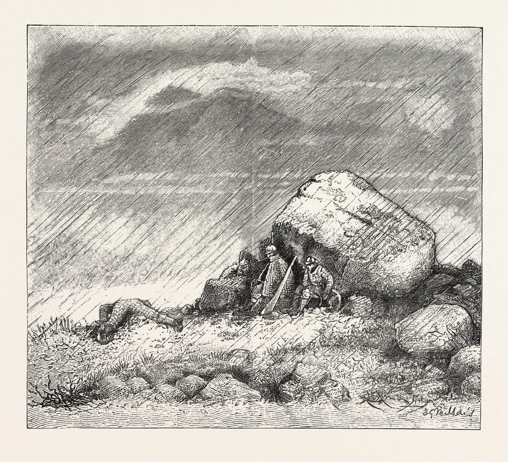 Detail of Deer Stalking in the Forest of the Black Mount, Argyllshire: Waiting in the Mist and Rain for the Stag to Rise, When Suddenly the Wind Changes and He Bolts by Anonymous