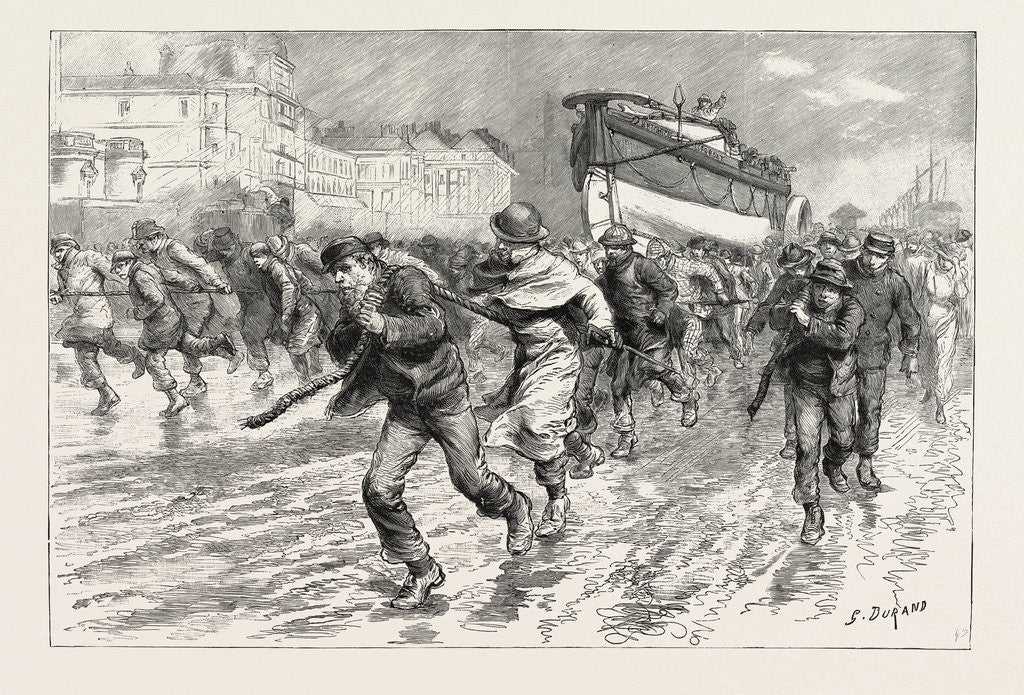 Detail of The Gales on the South Coast, Dragging the Lifeboat from Brighton to Portslade by Anonymous