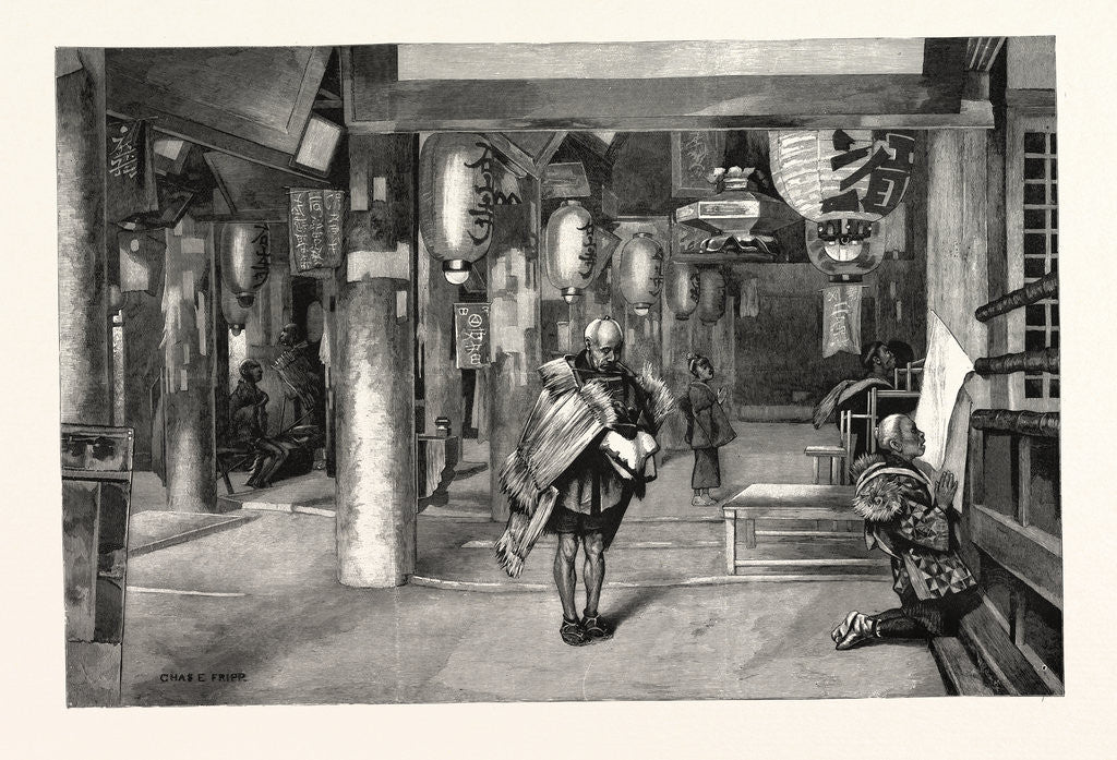 Detail of Pilgrims Praying in a Temple, Japan by Anonymous