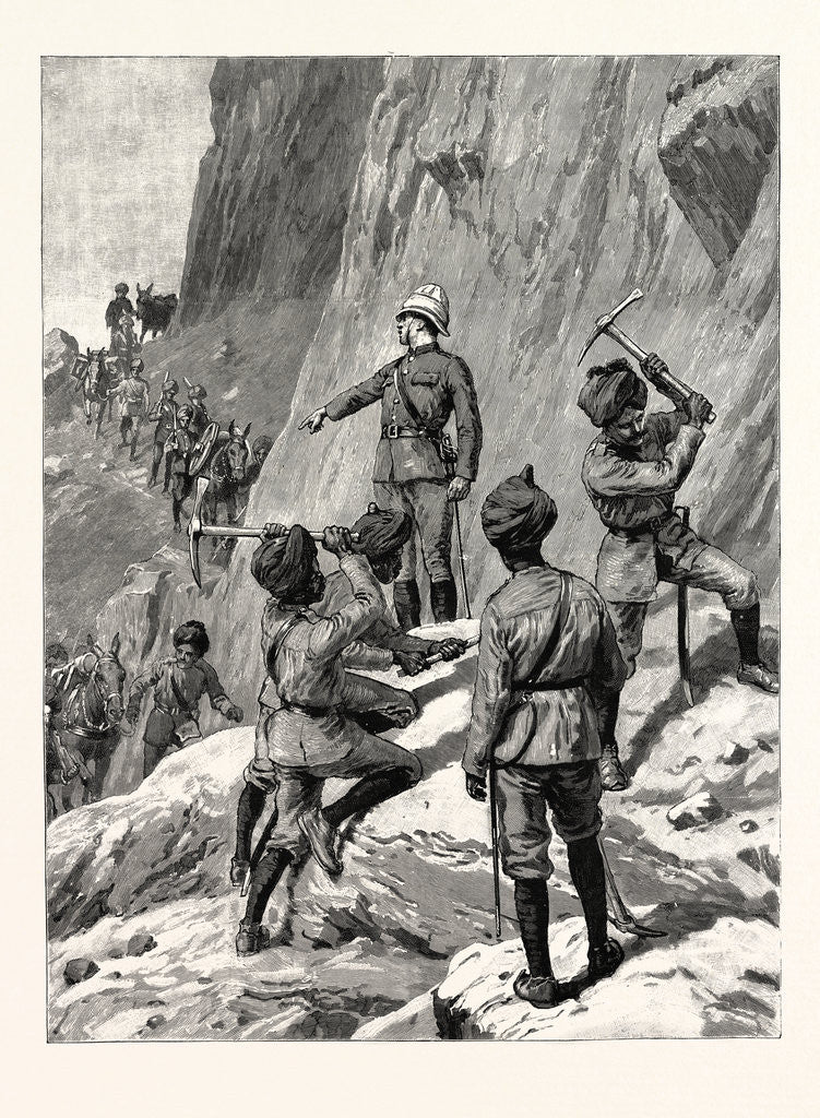 Detail of The Fighting Near Gilgit on the North-Western Frontier of India: The Force on Its Way to the Front, the Mountain Battery Marching to Take Up Its Position on the Hillside above Gakuch by Anonymous