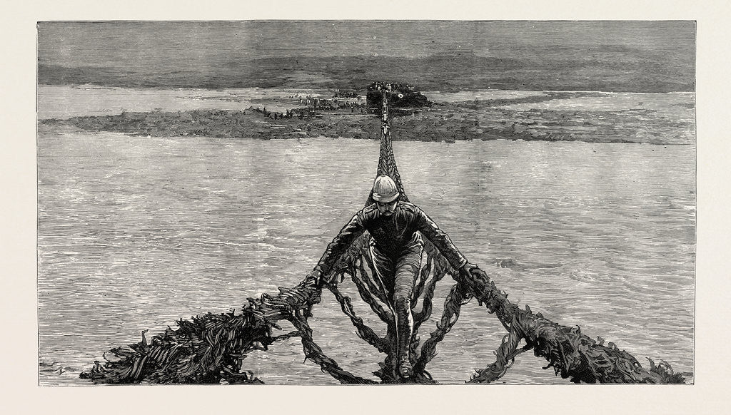 Detail of The Fighting Near Gilgit on the North-Western Frontier of India: Crossing the Rope Bridge Over the Gilgit River by Anonymous