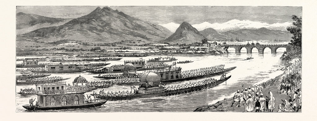 Detail of The Viceroy's Tour in Kashmir, the Procession of Boats with His Excellency Nearing the Sumbul Bridge on the Way to Srinagar by Anonymous