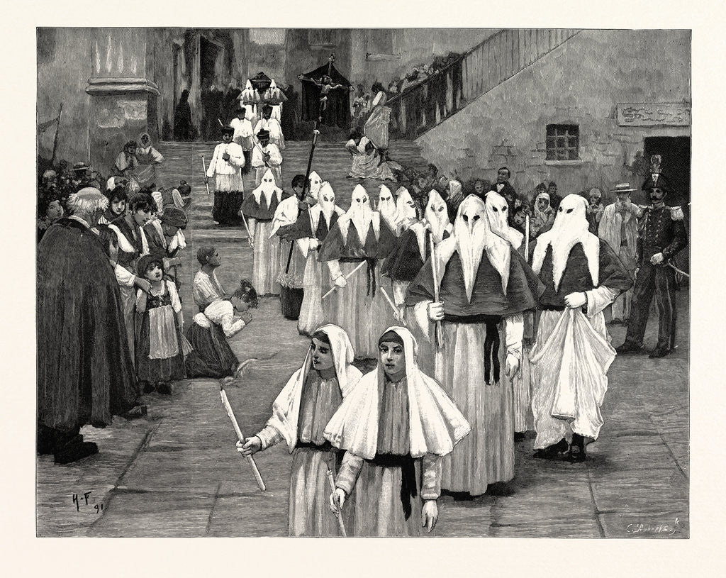 Detail of A Funeral in the Island of Capri, Southern Italy: Most of the People Belong to the Society of the Misericordia or I Fratelli, by Whom Funerals Are Invariably Conducted by Anonymous