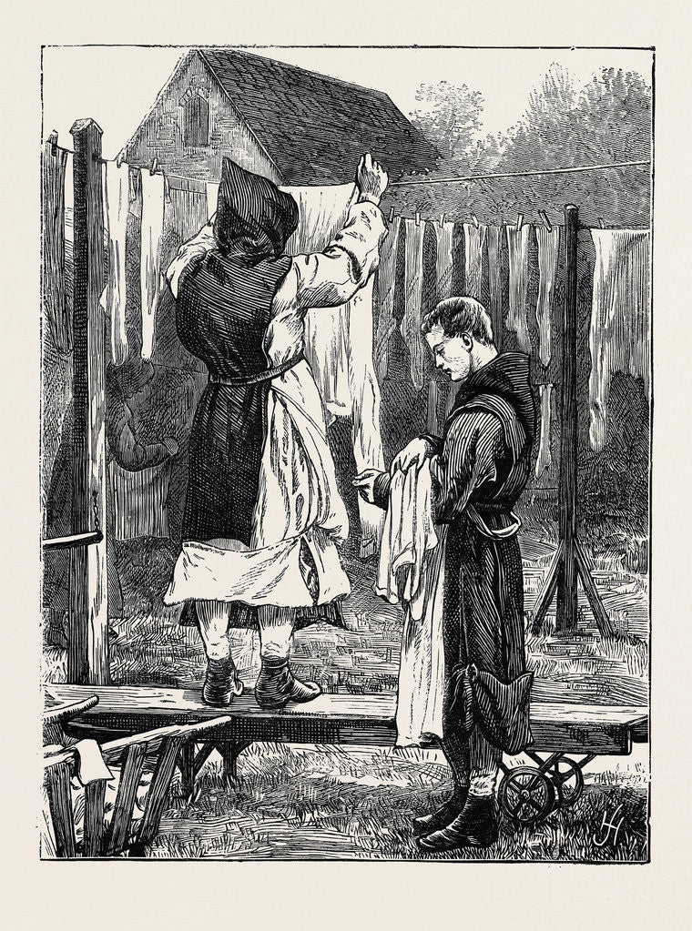 Detail of Monastic Life in England: Hanging Out the Clothes by Anonymous