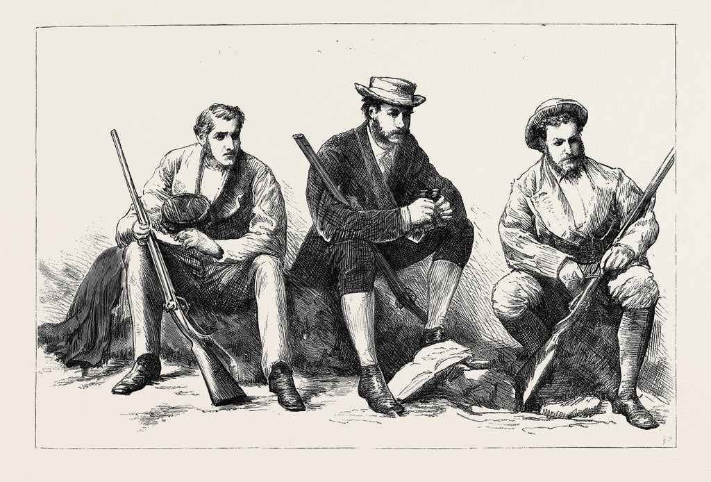 Detail of The Search for Dr. Livingstone: W.O. Livingstone, Esq; Lieutenant L.S. Dawson; Lieutenant W. Henn by Anonymous