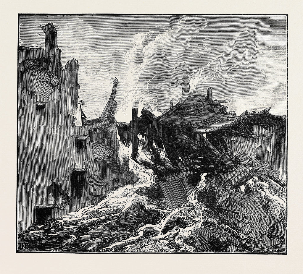 Detail of The Eruption of Mount Vesuvius: House at St. Sebastiano Overwhelmed and Burnt by Lava by Anonymous