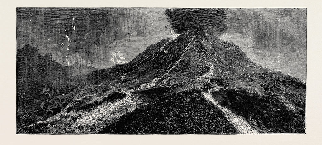 Detail of The Eruption of Mount Vesuvius: Sketch from the Top of the Observatory, Showing Crater and the Two Courses Taken by the Lava by Anonymous