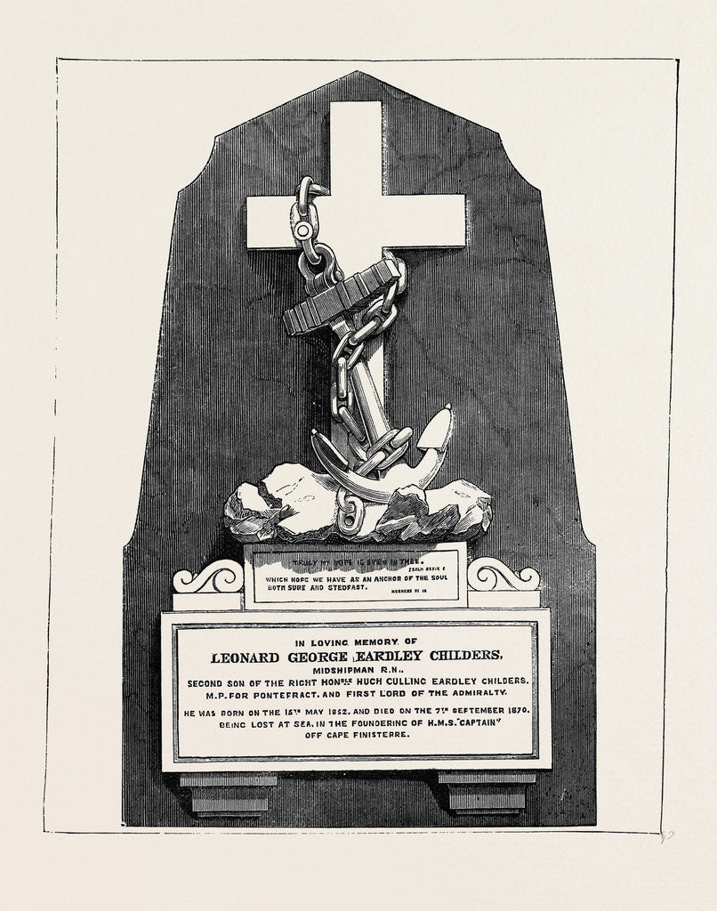 Detail of Memorial to Mr. L.G.E. Childers, Lost on Board H.M.S. Captain by Anonymous