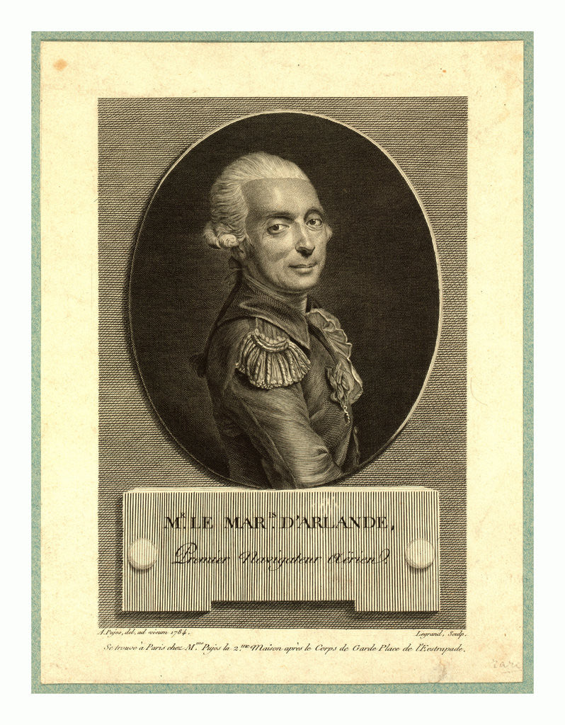 Detail of Mr. Le Maris. D'Arlande, First Aerial Navigator, Half-Length Portrait of French Balloonist Marquis François Laurent D'Arlande in Uniform. by Anonymous