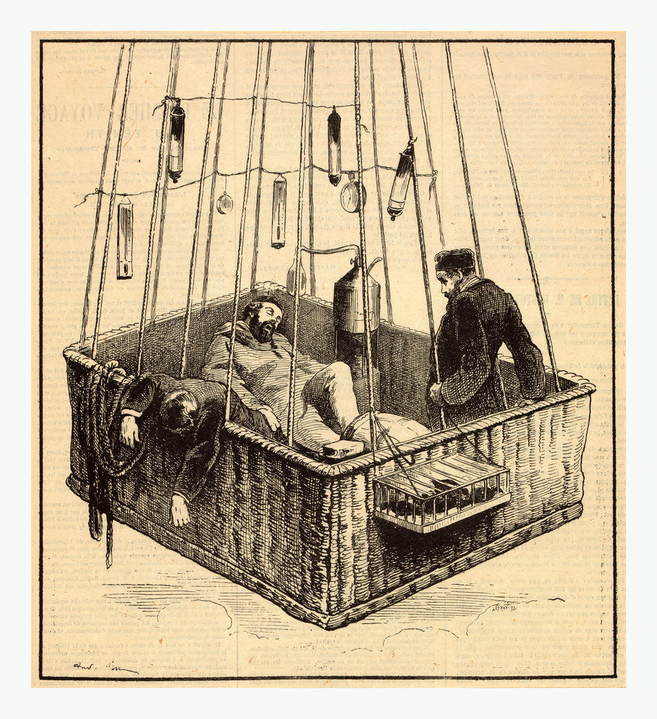 Detail of View of Journalist Joseph Crocé-Spinelli, Naval Officer Henri Sivel, and Gaston Tissandier in the Basket of the Balloon, Zénith, after Losing Consciousness Due to Lack of Oxygen after Reaching an Altitude of Nearly 28,000 Ft., Near Paris by Anonymous