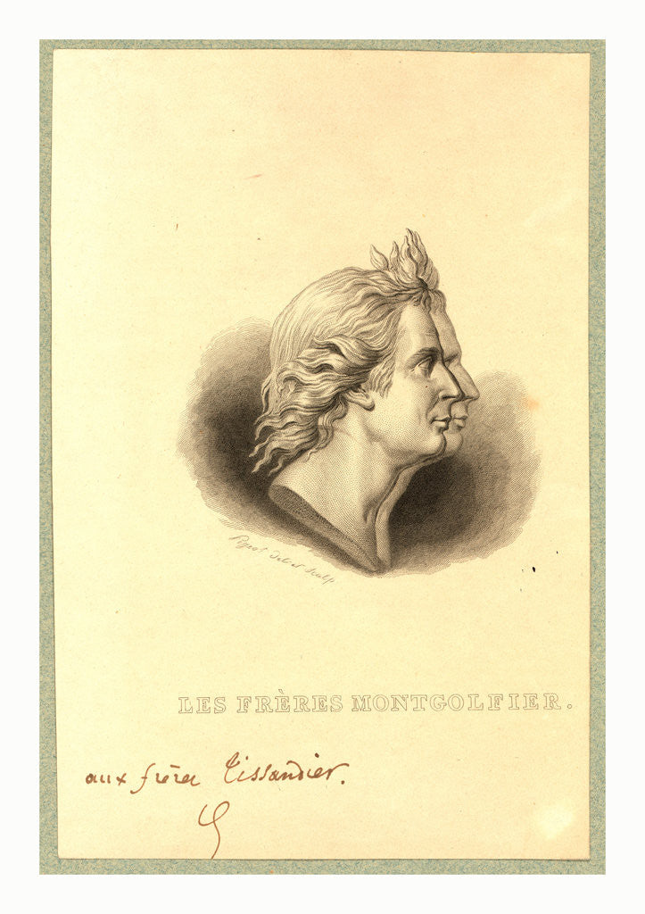 Detail of Bust-Length Double Profile Portrait of the Montgolfier Brothers, French Ballonists by Anonymous