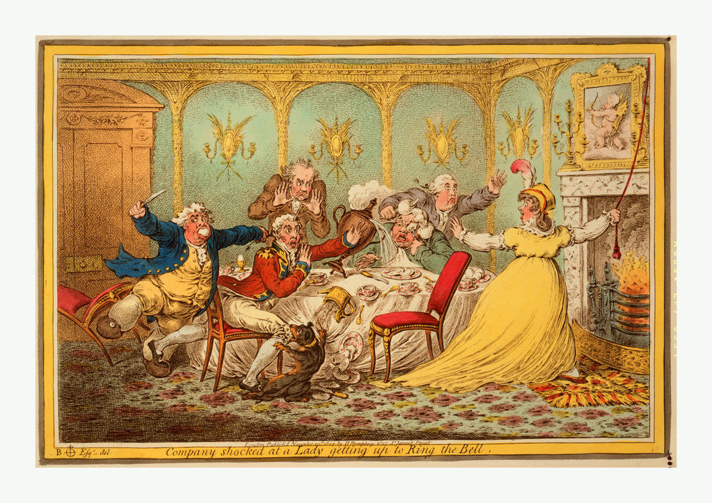 Detail of Company Shocked at a Lady Getting Up to Ring the Bell by Anonymous