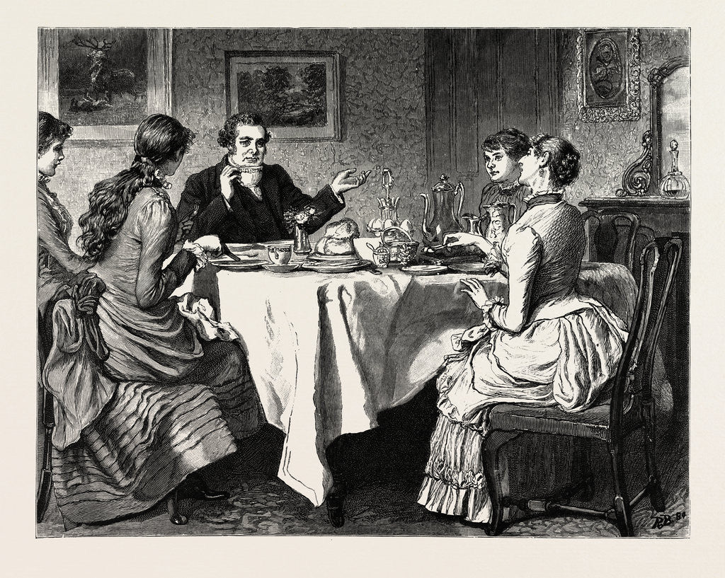 Detail of Cousin Isidor: One Morning, at Their Early Breakfast, Dr. Fairford Said to His Wife, 'Your Cousin Begins to Find It Very Dull Here, Eliza.' by Anonymous